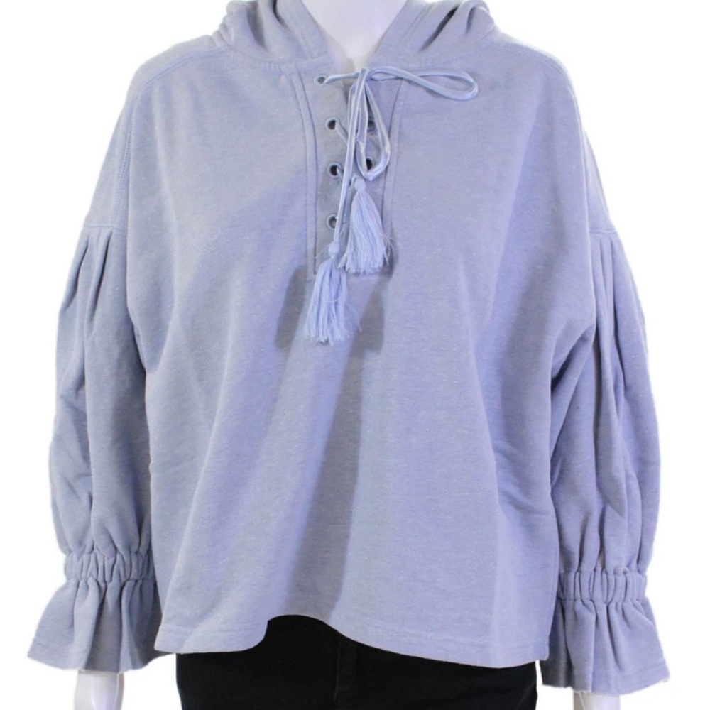 SOLD Something Navy Light Blue Lace-Up Blouse